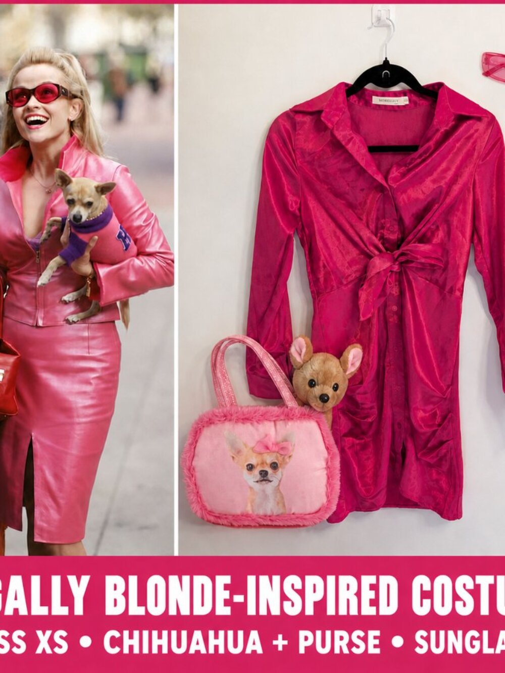 Elle Woods Legally Blonde Costume XS | Dress, Chihuahua Purse & Sunglasses
